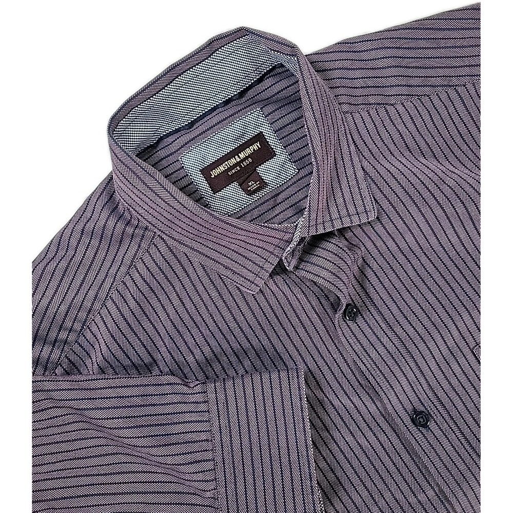 Johnston & Murphy Shirt XLARGE PURPLE Striped Flip Cuff Casual CLassic‎ Mens